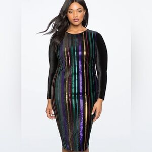 Eloquii plus size Sequins striped dress velvet long sleeve size 24